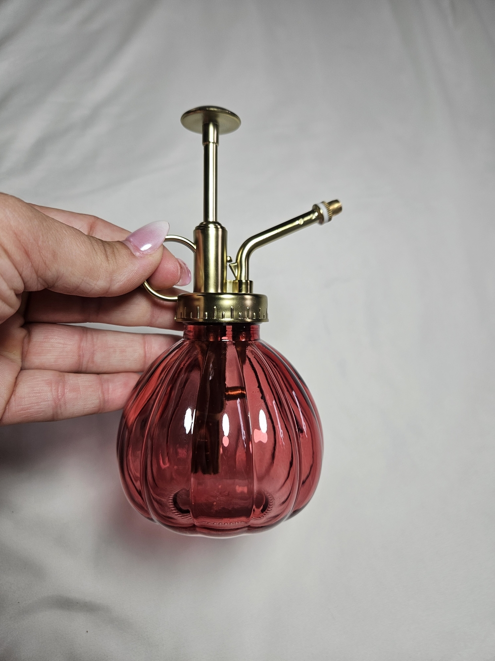 Red Glass Plant Mister with Brass Top